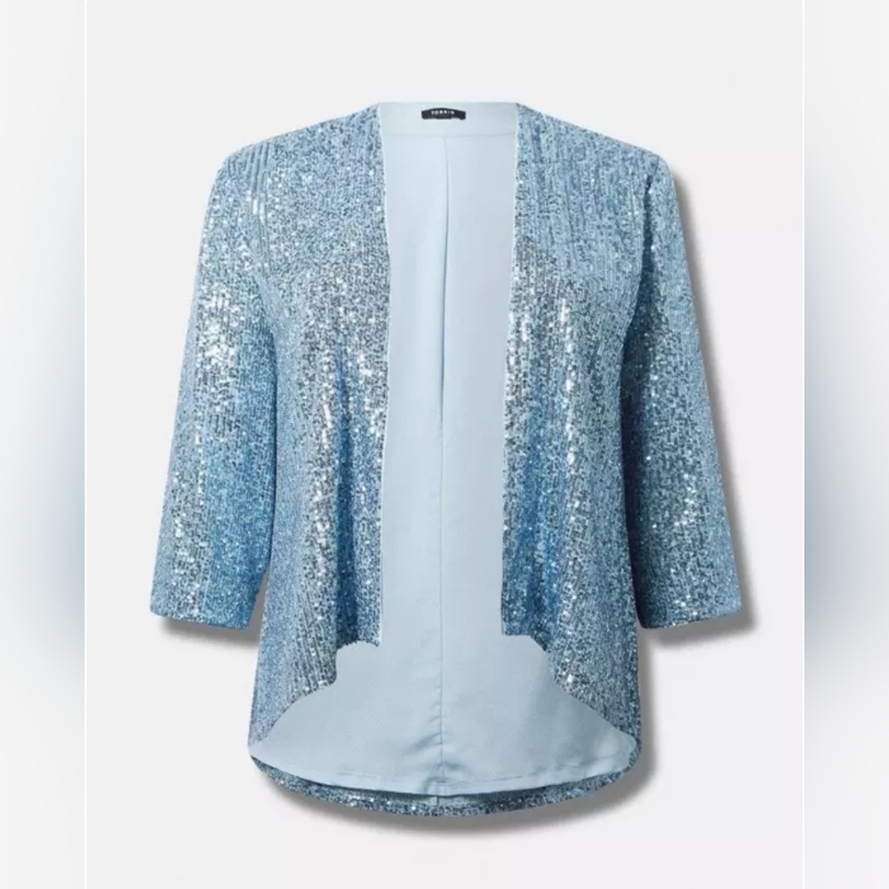 Torrid Light Blue Sequin Open Front Kimono Cardigan